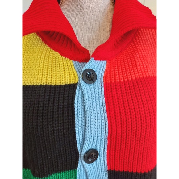 Colorful Patchwork Knit Cardigan Sweater Women Unisex Retro Plus size 16 80s Y2K - Picture 2 of 5